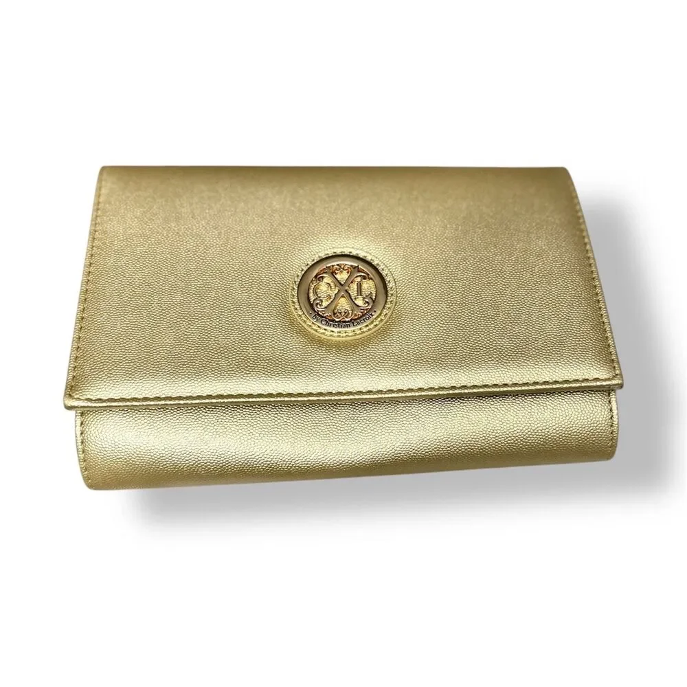 New CXL by Christian Lacroix Gold Paris Caviar Clutch Crossbody Detachable Chain